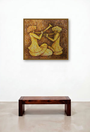 Concert 2014 (Harmony in Gold) by artist Sarang Singla displayed in a Contemporary Family Room