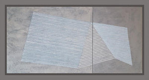 Concrete (Geometric Forms) by Megha Madan, Original Acrylic Abstract Painting on Canvas, Large Horizontal Wall Art