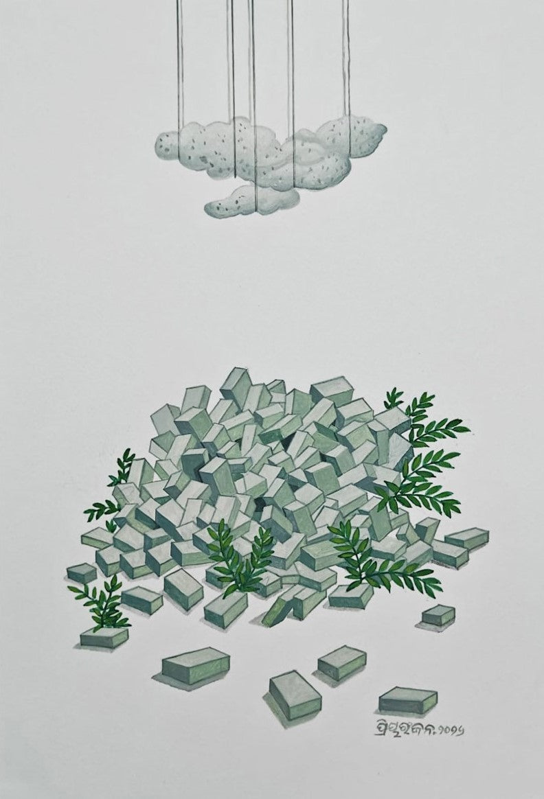 Concrete Supremacy' contemporary watercolor painting by artist Priyaranjan Behera, 17x12 inch, on paper