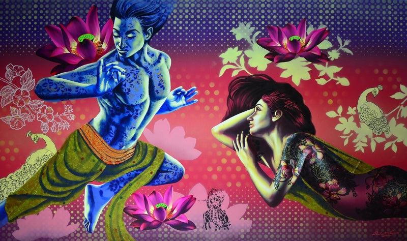 Figurative acrylic painting titled 'Confluence Of Emotions 1', 36x60 inches, by artist Prashanta Nayak on Canvas