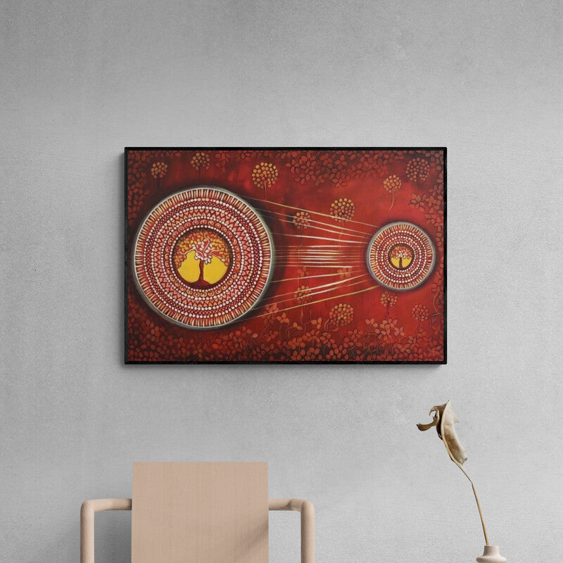 In-situ view of Nitu Chhajer's 'Connection Series 1 (The Cosmic Dance)' painting in a room