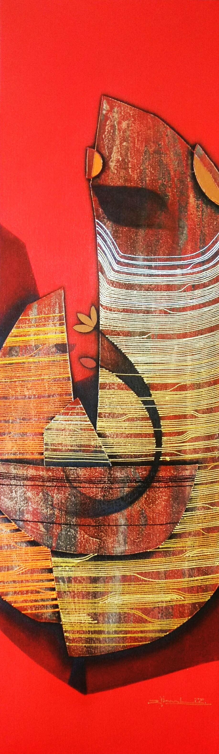 Abstract acrylic painting titled 'Conquer Abstract 8', 12x40 inches, by artist Rahul Dangat on Canvas