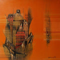 Abstract acrylic painting titled 'Conquer Orange Abstract', 24x24 inches, by artist Rahul Dangat on Canvas