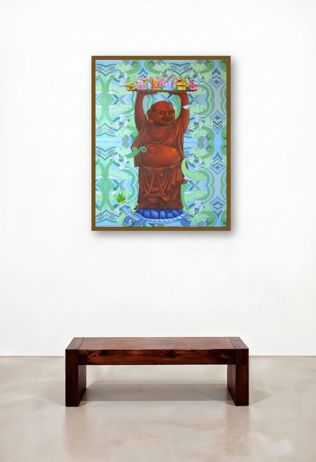Conscious Of Vastu (The Traveler's Burden) by artist Kushal Kumar displayed in a Eclectic Executive Office