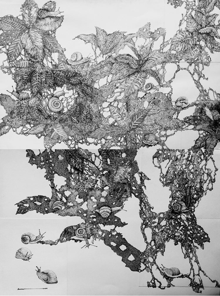 'Consumers' contemporary pen-ink drawing by artist Sourav Nandy, 48x36 inch, on paper