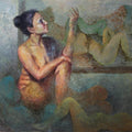 Nude acrylic painting titled 'Contemplating Peer', 30x38 inches, by artist Mansi Sagar on Canvas