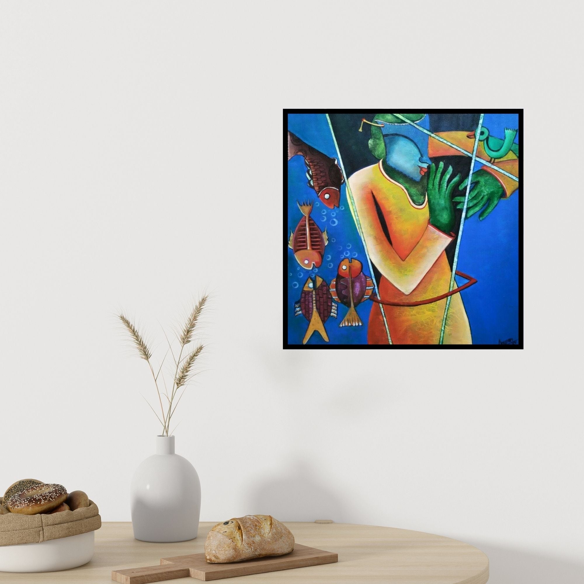 In-situ view of Anupam Pal's 'Conversatation 6 (Symbiotic Existence)' painting in a room