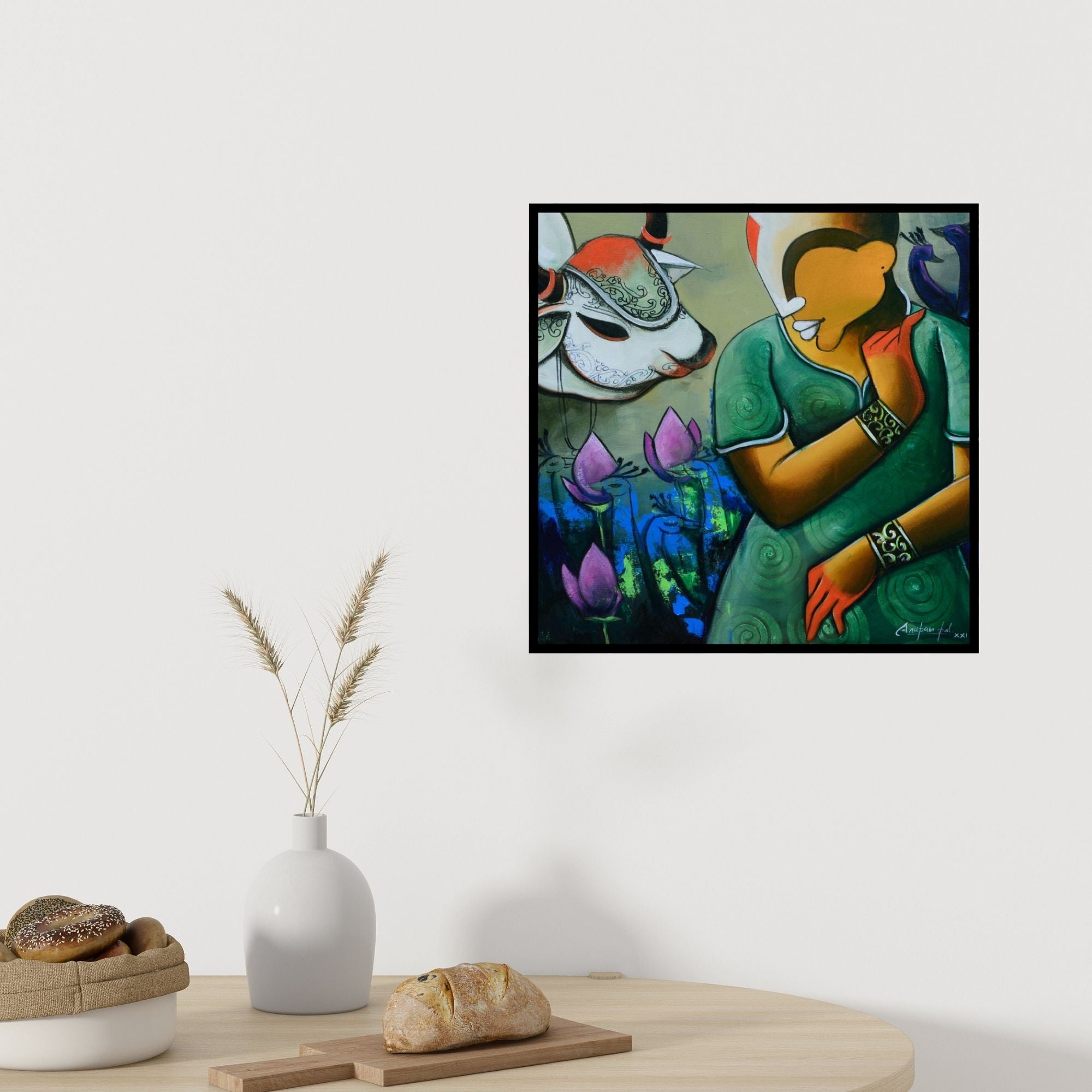 In-situ view of Anupam Pal's 'Conversation 41' painting in a room