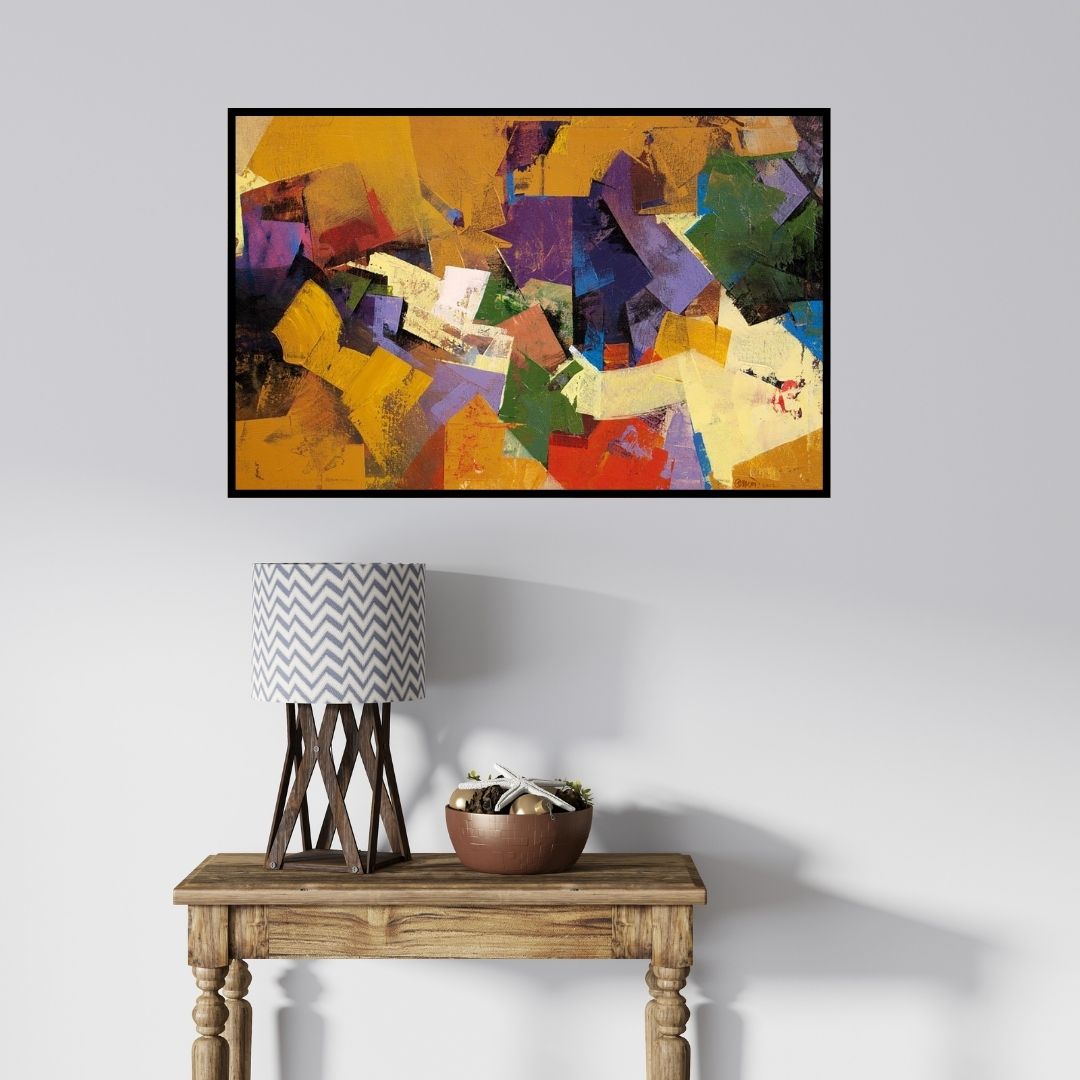 In-situ view of Siddhesh Rane's 'Conversation Abstract' painting in a room