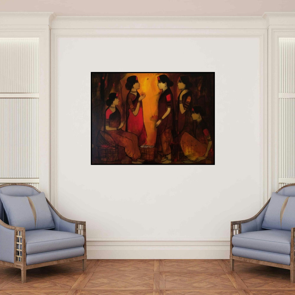 'Converse' painting by Sachin Sagare shown on a wall in a furnished room.