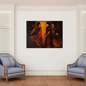 'Converse' painting by Sachin Sagare shown on a wall in a furnished room.