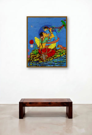 Convincing Krishna (Radha Krishna Romance) by artist Someshwar displayed in a Minimalist Library