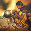 Figurative oil painting titled 'Cooking Girl', 24x18 inches, by artist S  Elayaraja on Canvas