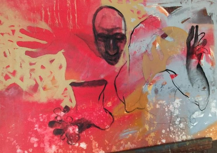 Cornered' contemporary acrylic painting by artist Rasana Bhardwaj, 24x30 inch, on canvas