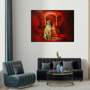 Guru Kinkar's 'Cosmic Conciousness (The Silent Guardian)' painting visualized above a sofa in a contemporary room.