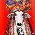 Cosmic Cow' animals acrylic painting by artist Jjiban Biswas, 24x20 inch, on canvas