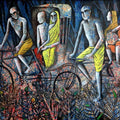 Figurative acrylic painting titled 'Country Road Travel', 48x68 inches, by artist Ranjith Raghupathy on Canvas
