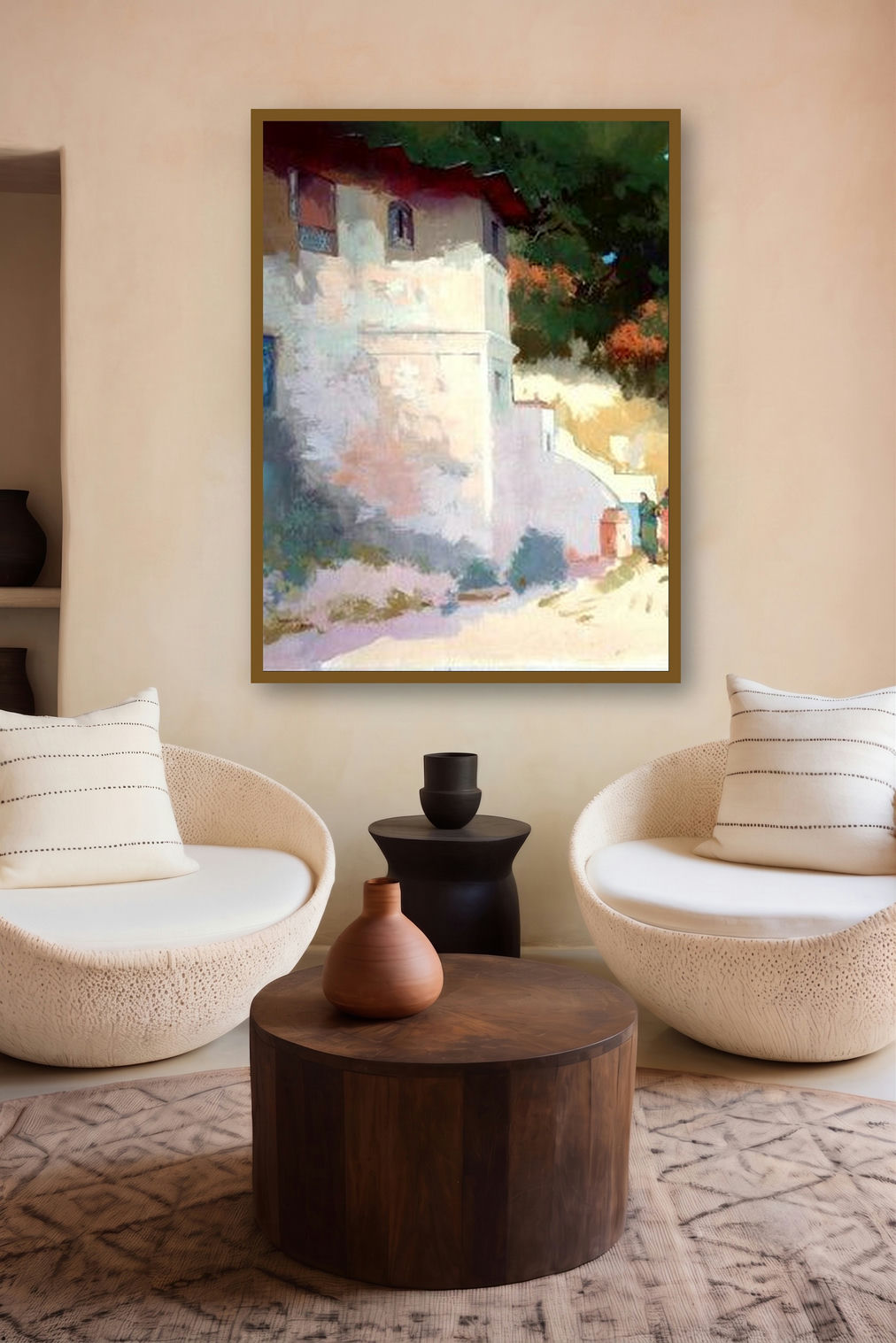 Country Side I (Sunlit Dwelling) by artist Sikandar Mulla displayed in a Designer gallery