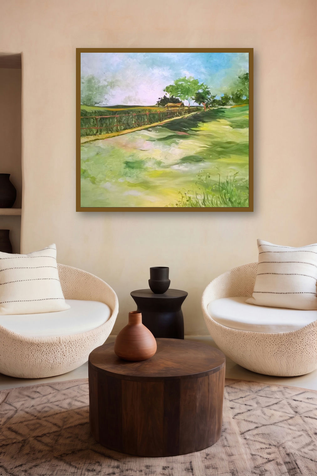 Countryside (Rural Reverie) by artist Shubhamshiva displayed in a Modern gallery
