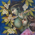 Couple 1 by Bratin Khan, Original Tempera Figurative Painting on Canvas, Large Square Wall Art