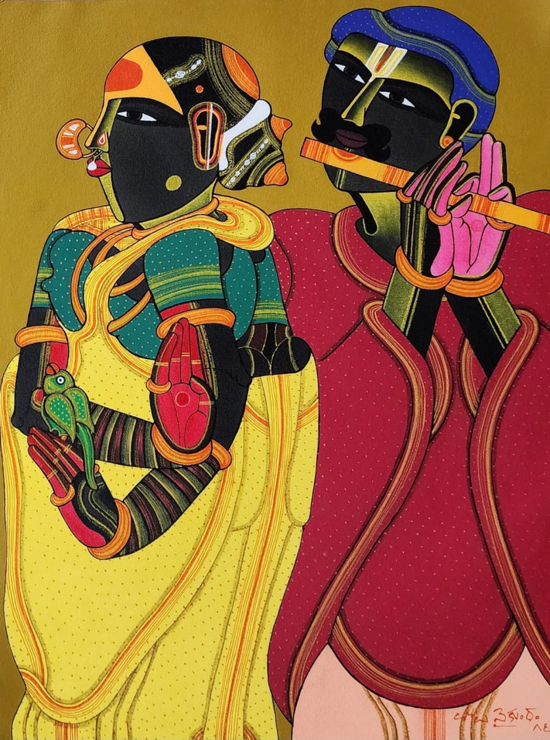 'Couple 1' figurative acrylic painting by artist Thota Vaikuntam, 24x18 inch, on canvas