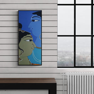 Preview of 'Couple (Love Story)' Painting by Shahed Pasha shown on a wall in a furnished room.