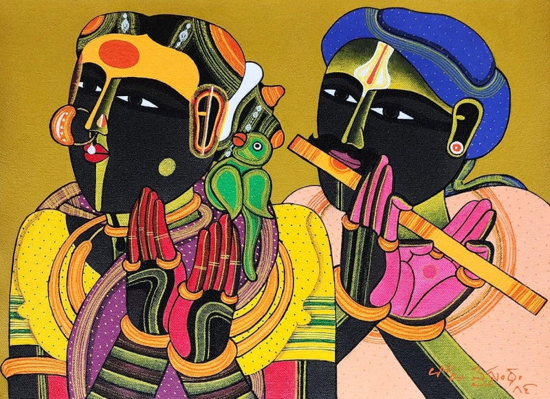 'Couple 2' figurative acrylic painting by artist Thota Vaikuntam, 12x16 inch, on canvas