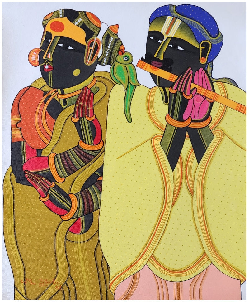'Couple 2' figurative acrylic painting by artist Thota Vaikuntam, 20x16 inch, on canvas