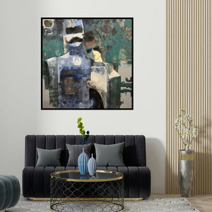 Sachin Jaltare's 'Couple' painting visualized above a sofa in a contemporary room.