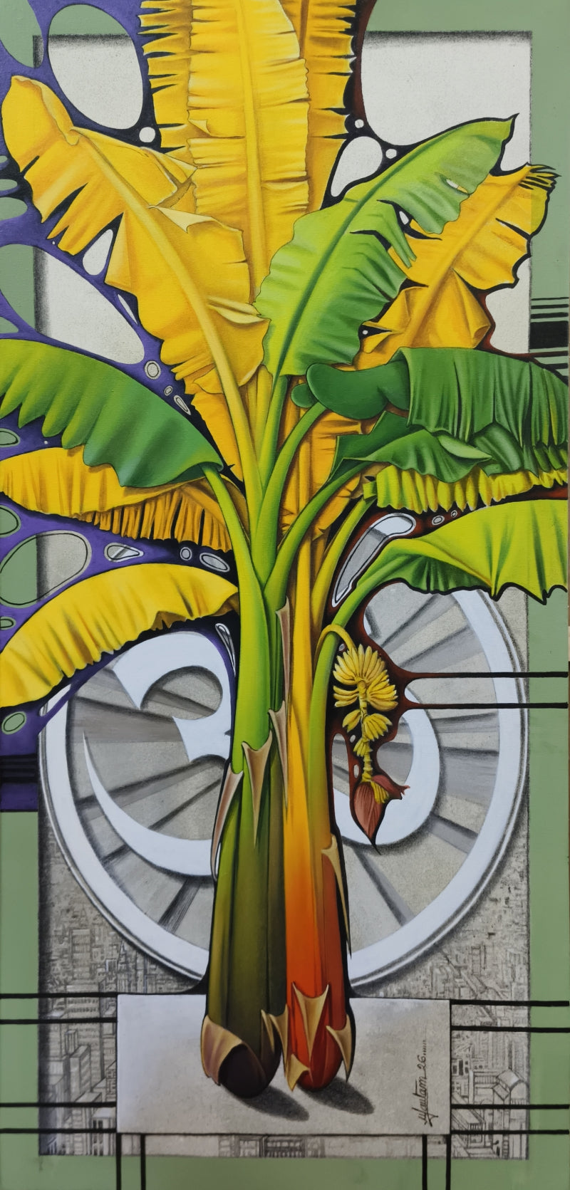 Couple' contemporary acrylic painting by artist Goutam Das, 48x24 inch, on canvas