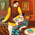 'Couple' figurative acrylic painting by artist Gautam Mukherjee, 60x48 inch, on canvas