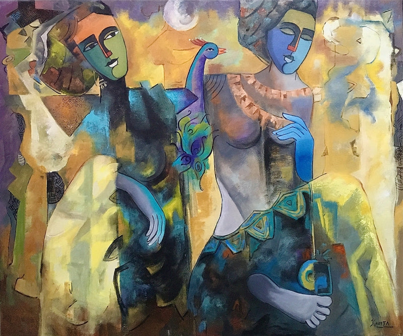Couple' figurative oil painting by artist Kavita Tambolkar, 30x36 inch, on canvas