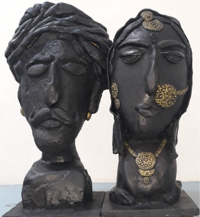 Couple' portrait Stone sculpture by artist Shibu Sengupta, 20x17 inch, on stone