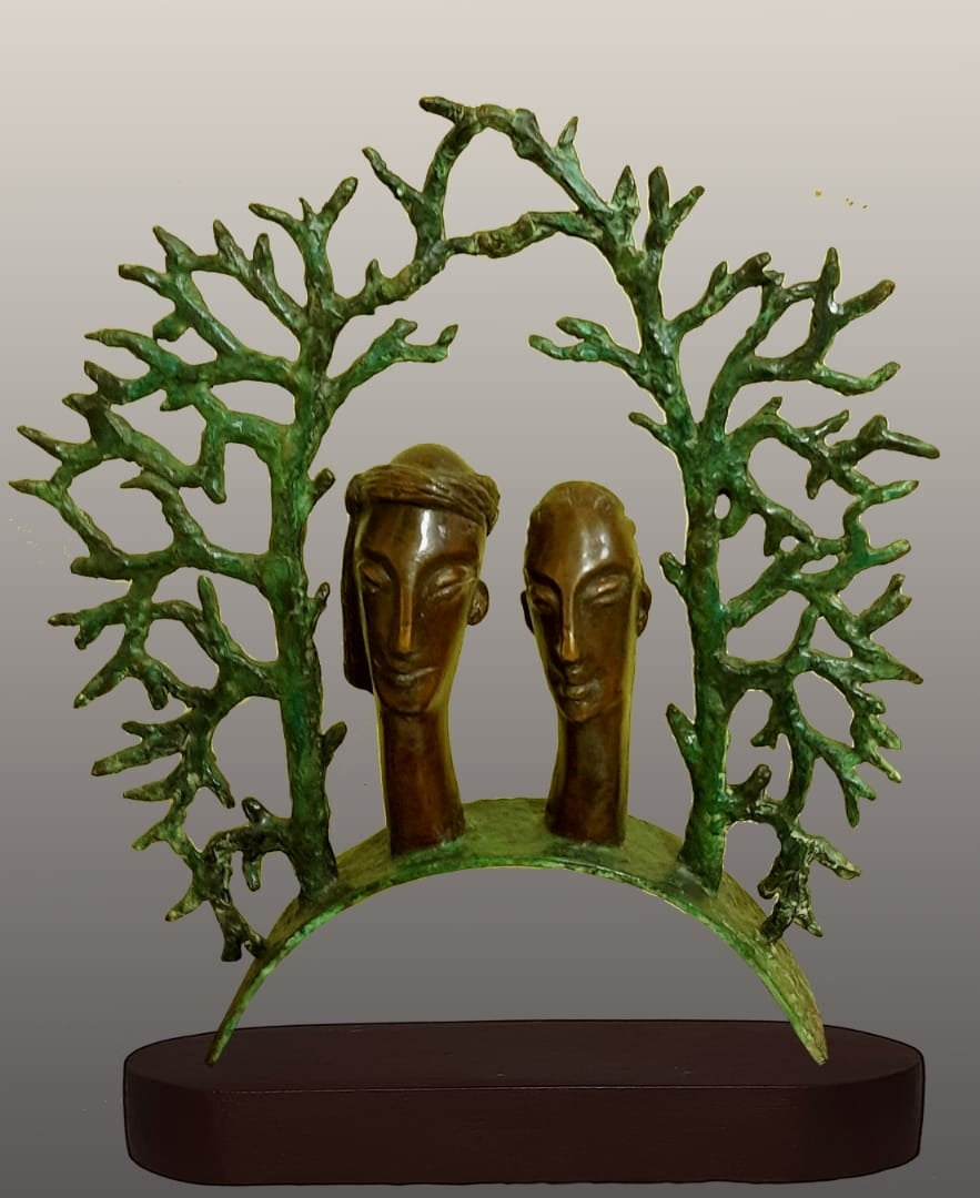 'Couple' figurative Bronze sculpture by artist Subrata Paul, 14x13 inch, on bronze
