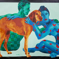 Couple And Dog 2' nude acrylic painting by artist Sonaly Gandhi, 36x48 inch, on canvas