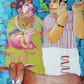 Figurative acrylic painting titled 'Couple and Goat 2', 30x24 inches, by artist Bhawandla Narahari on Canvas