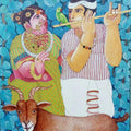 Figurative acrylic painting titled 'Couple and Goat 3', 30x24 inches, by artist Bhawandla Narahari on Canvas