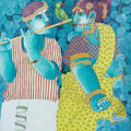 Figurative acrylic painting titled 'Couple and Parrot 1', 30x24 inches, by artist Bhawandla Narahari on Canvas