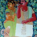 Figurative acrylic painting titled 'Couple and Sheep', 40x30 inches, by artist Bhawandla Narahari on Canvas