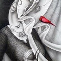 Figurative acrylic painting titled 'Couple with a Bird II', 51x15 inches, by artist Ramesh Pachpande on Canvas