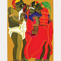 Figurative serigraphs painting titled 'Couple With Parrot', 40x30 inches, by artist Thota Vaikuntam on Paper