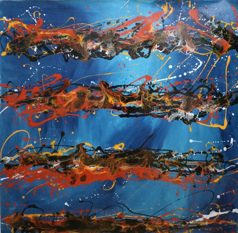 'The Courage' abstract enamel painting by artist Ravi Vishwakarma, 48x48 inch, on canvas