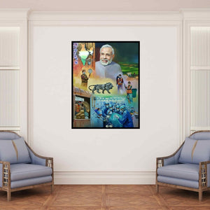 In-situ view of Shyamsundar Achary's 'Covid 19 Warriors' painting in a room