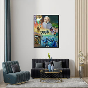 Preview of 'Covid 19 Warriors' Painting by Shyamsundar Achary shown on a wall in a furnished room.