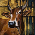 Animals mixed-media painting titled 'Cow 2', 13x13 inch, by artist Ruchi Singhal on Canvas