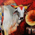 Figurative acrylic painting titled 'Cow 3', 36x48 inches, by artist Jiban Biswas on Canvas