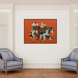 'Cow Family 3' painting by Ag Nellagi shown on a wall in a furnished room.