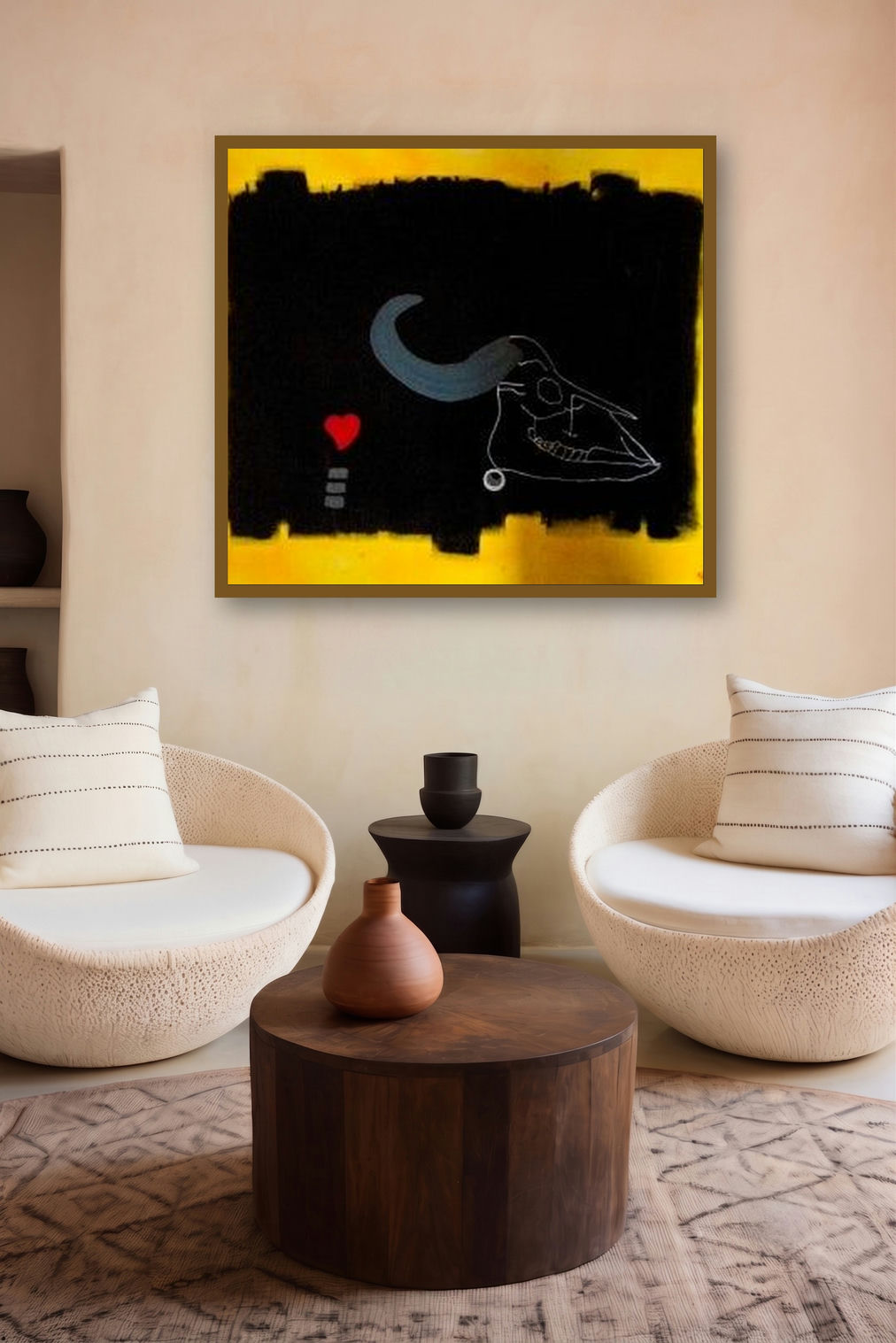 Cow Skull And Red Heart by artist Abba displayed in a Contemporary gallery