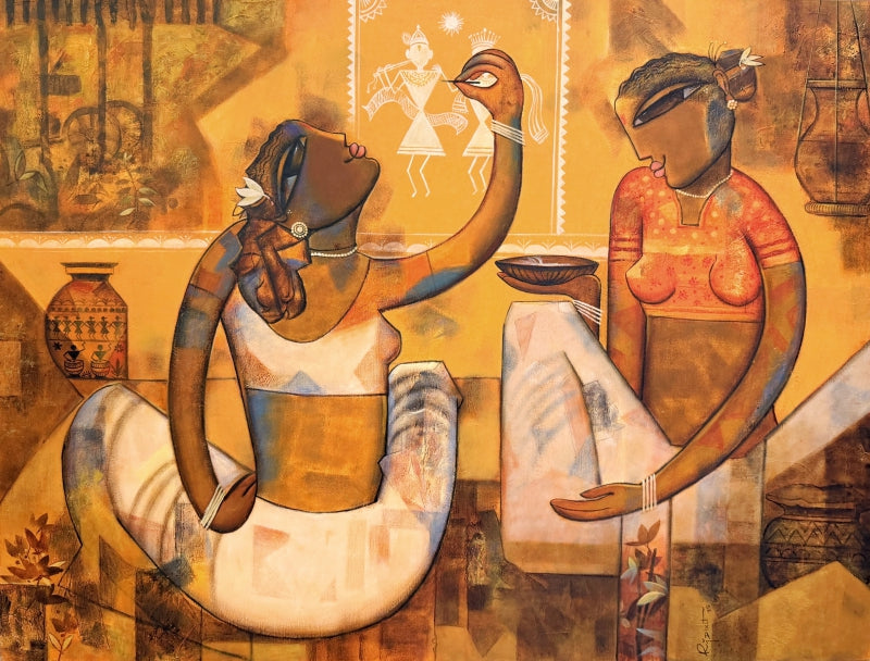 Creaters 2' figurative acrylic painting by artist Rajendra Dixit, 36x48 inch, on canvas