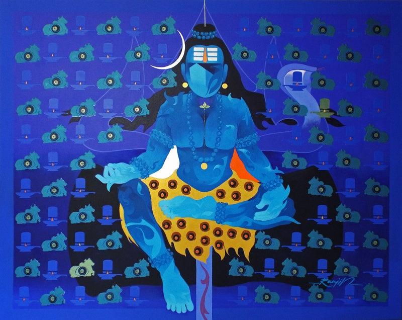 Religious acrylic painting titled 'Creation 12', 48x60 inches, by artist Ranjit Singh on Canvas